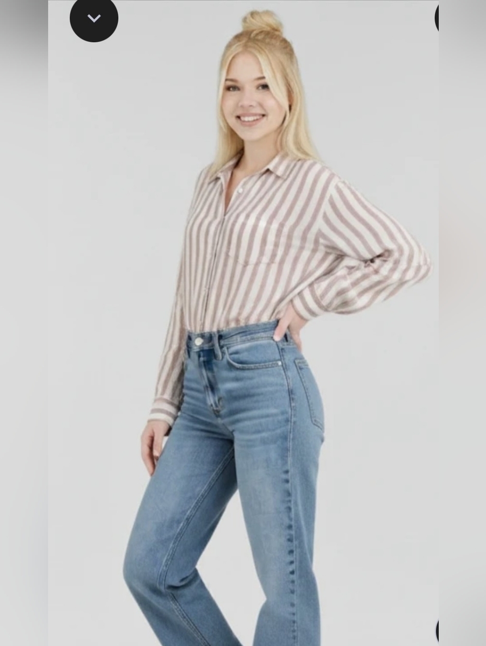 Rachel Zoe 100% Linen L/S Cropped Blouse Pinkish-Raspberry Stripe Size Medium